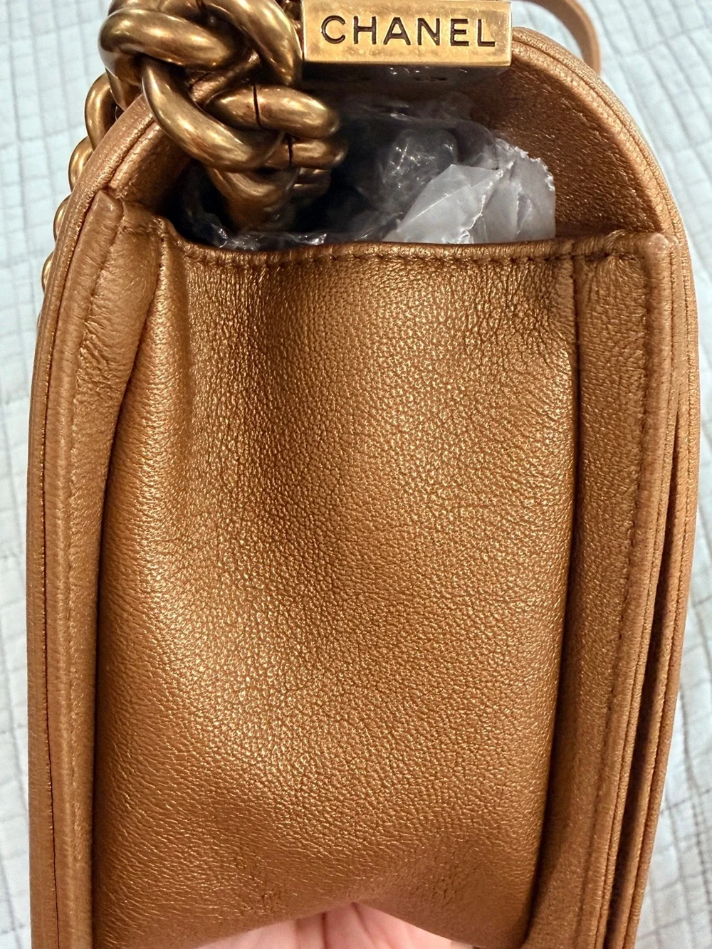 CHANEL Bronze and Cream CC Cutout LeBoy Shoulder Bag